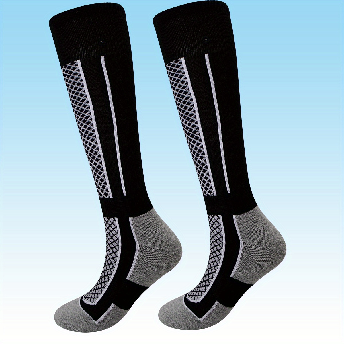 TEMU 1 Pair Of Professional Winter Thick And Warm Ski Socks, Men's And Women's Towel Bottom High Tube Hiking And Snow Sports Long Tube Socks