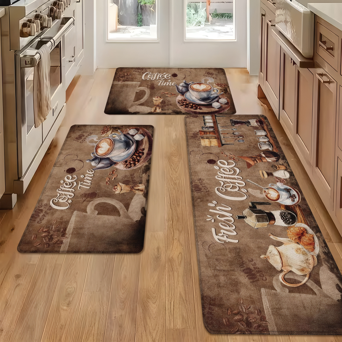 TEMU 1pc/2pcs/3pcs Vintage Coffee Theme "" Printed High- Absorbent Non-slip Kitchen Runner Rug, Foldable Easy-clean Mat, Ideal As A Gift, Machine