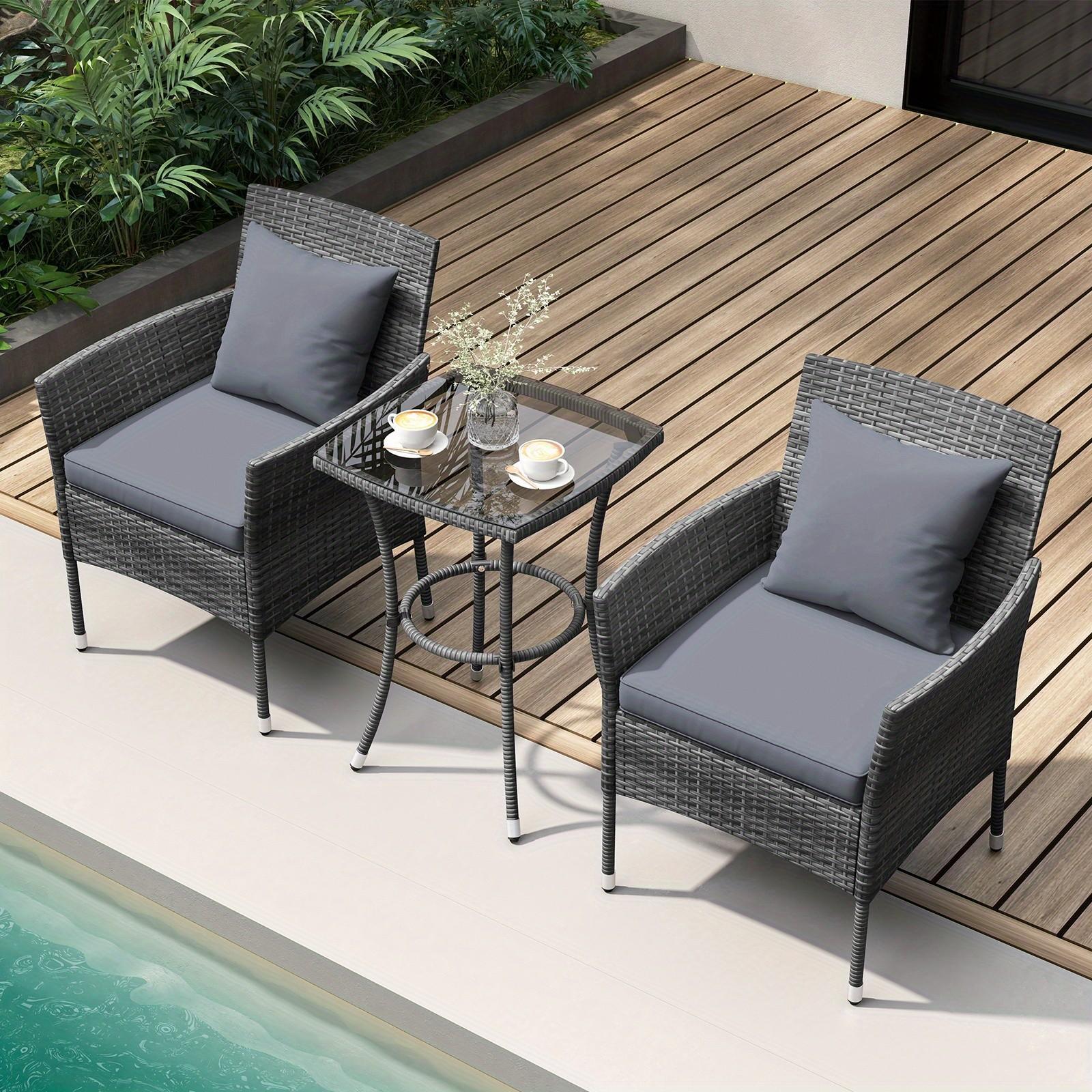 TEMU Ensemble de meubles de patio LIFEZEAL 3 pièces, ensemble de conversation de bistro en rotin PE d'extérieur pour porche d'entrée avec chaises de