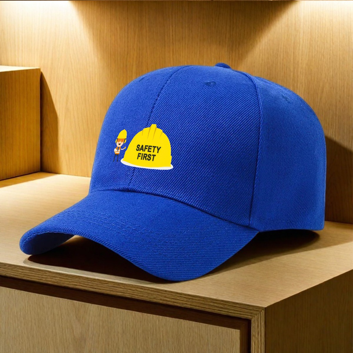 TEMU 1pc Adjustable Unisex Construction Worker Cap With Hook & Loop Closure, Lightweight Breathable Polyester Suitable For Work Site, Outdoor, Daily