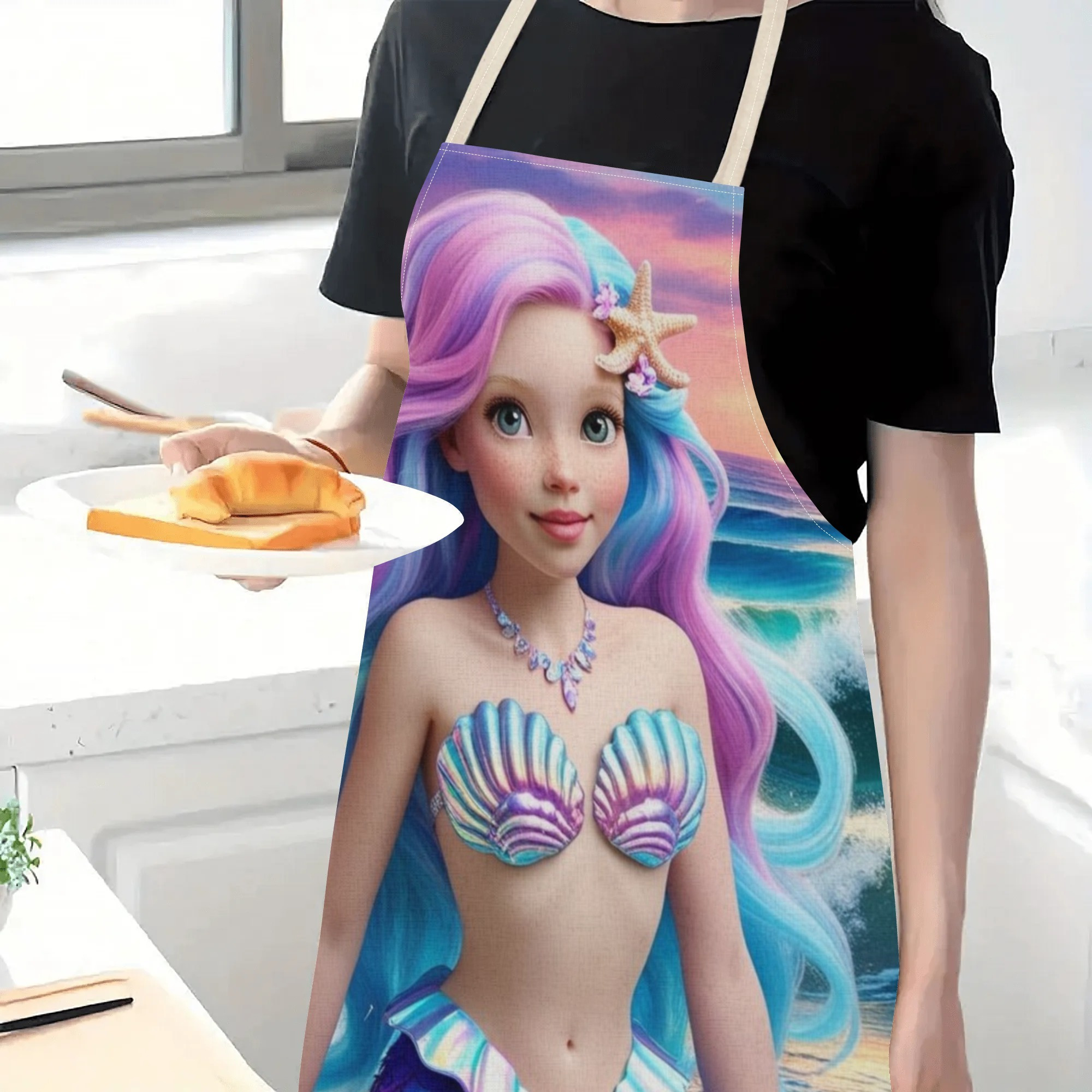 disney for ariel princess waterproof apron - vibrant, fashion-  design with mermaid cartoon pattern, ideal for hotels, supermarkets, restaurants, fruit shops, and milk tea stands,   polyester,  , disney details 4