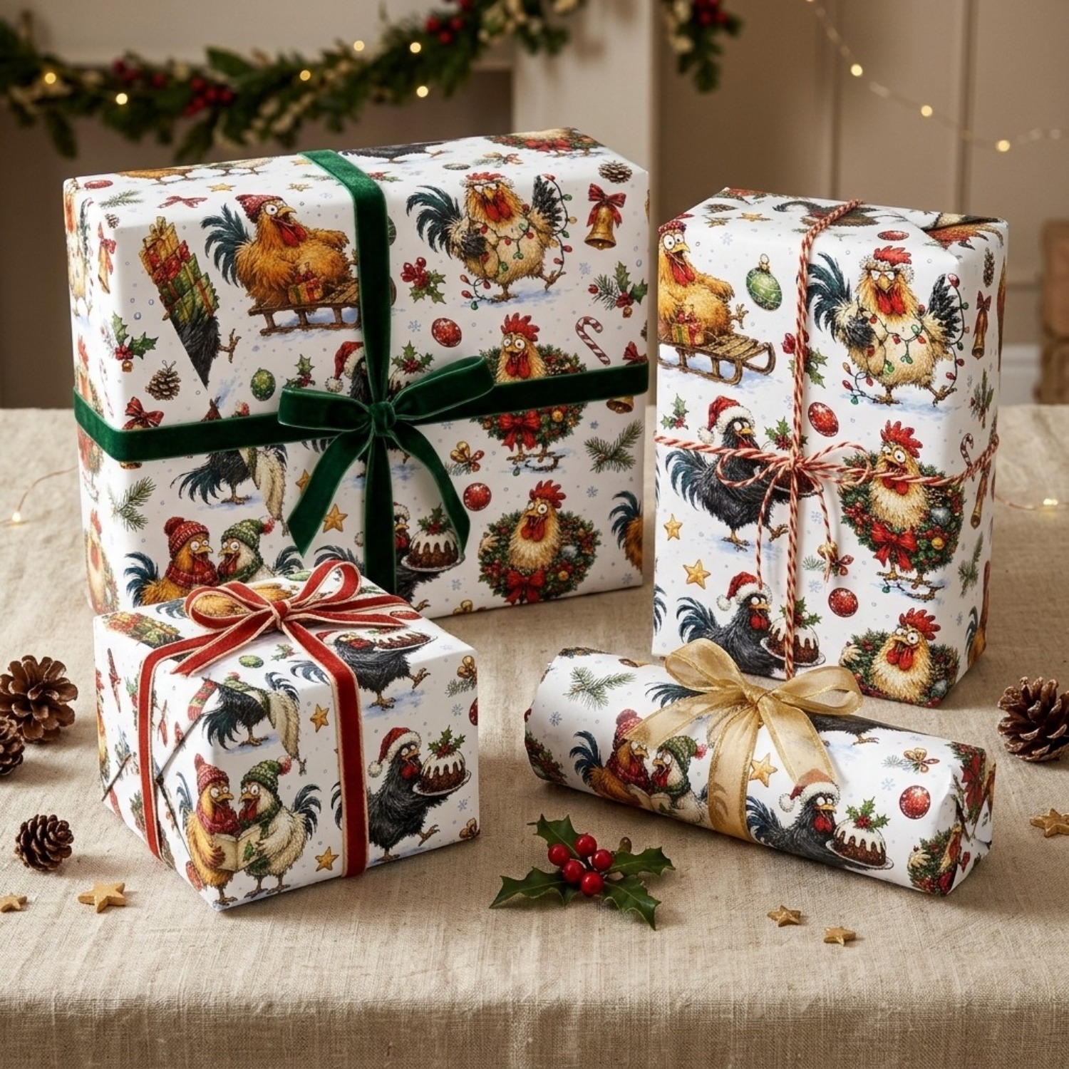 TEMU 1pc Rustic Farmhouse Christmas Wrapping Paper Roll Suitable For Gifts, Party Decorations & Diy Crafts - Single-sided Print With Chicks, , ,
