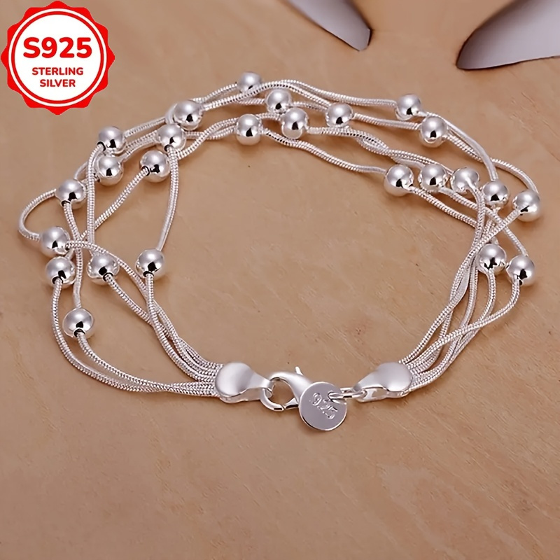 TEMU Un bracelet de perles élégant en argent 925, idéal - un excellent cadeau pour la Saint-Valentin, une pièce de bijouterie durable