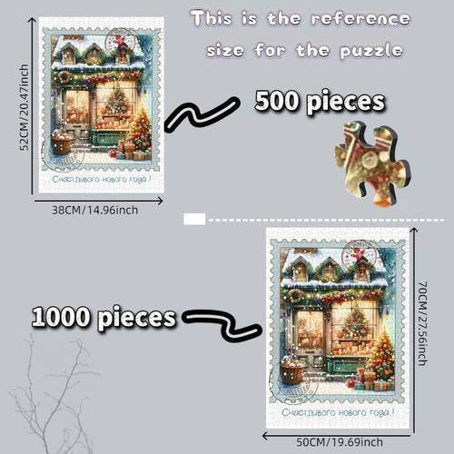 500-1000 parça, puzzle, noel puzzle, kağıt puzzle, büyük puzzle (noel pencere kar manzarası i̇llüstrasyonu) kartondan üretilmiş, ev dekorasyonu, oturma odası süsleri, çalışma duvarı, puzzleler, noel, yeni yıl, noel alanı için uygundur