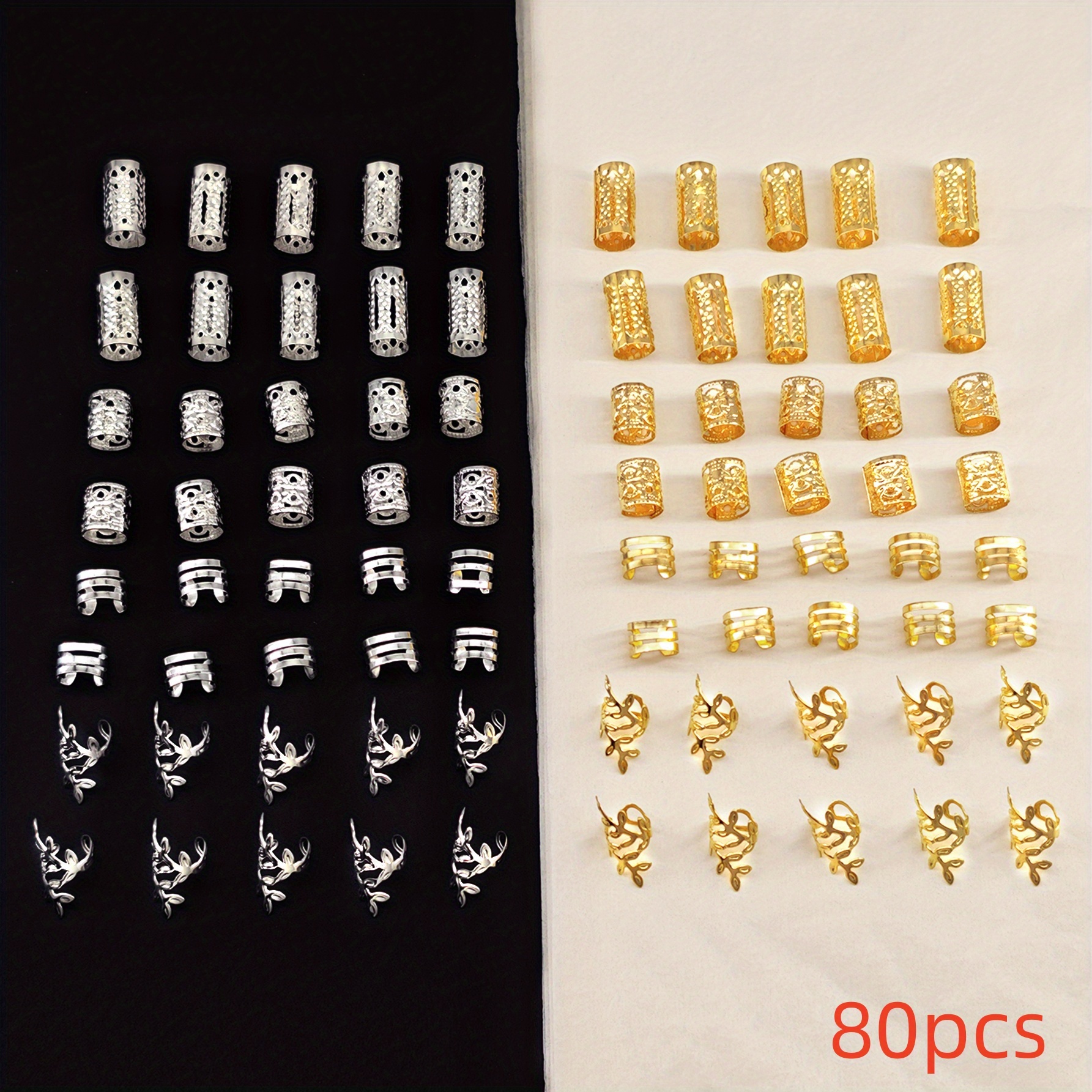 80pcs Golden And Shaped Hair Braids Rings Vintage Hair Pins For Dreadlock Women Additions Loc Hair Jewelry For Braids
