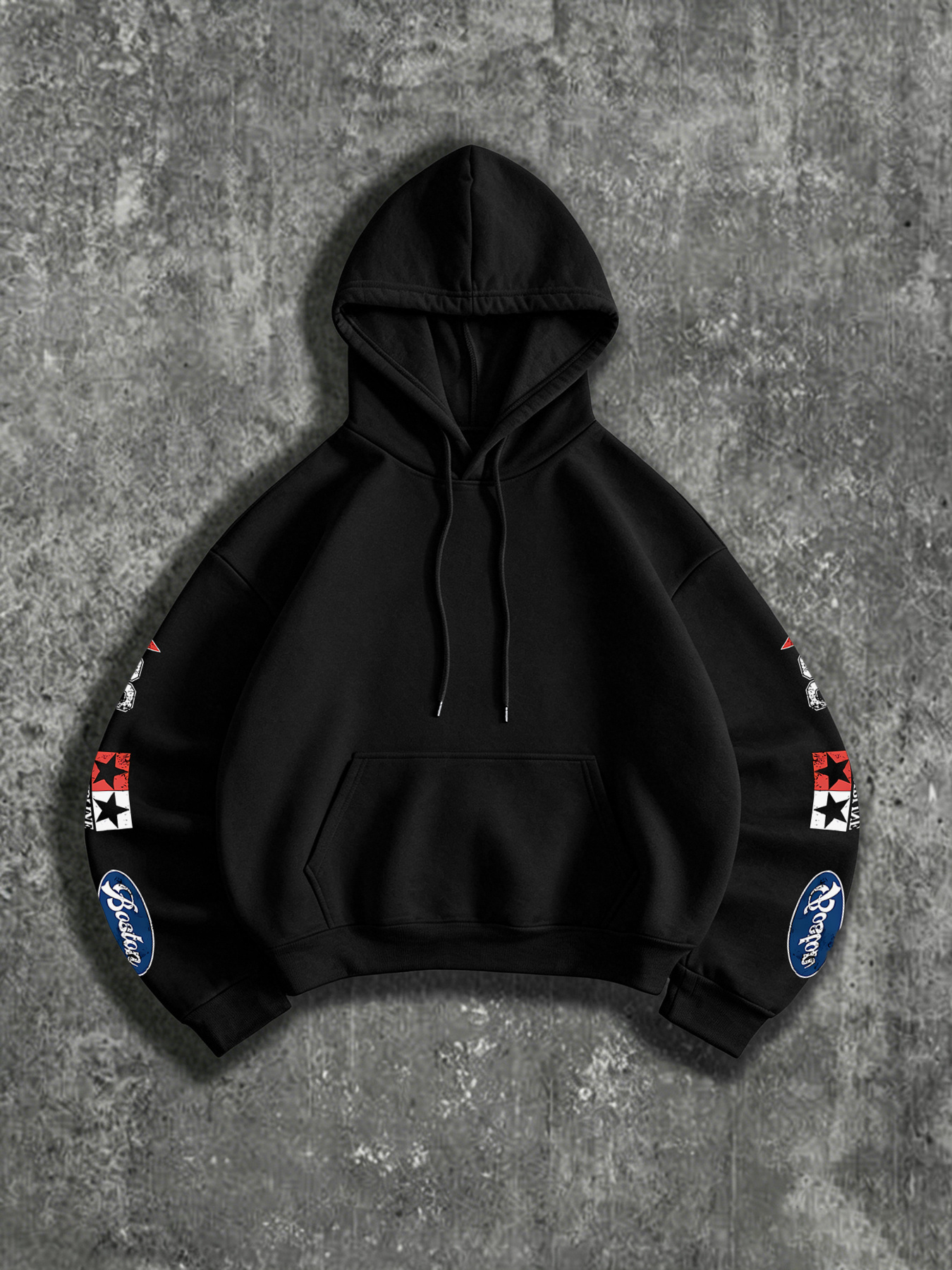 American Racing Style Multi-Label Print Cropped Sweatshirt