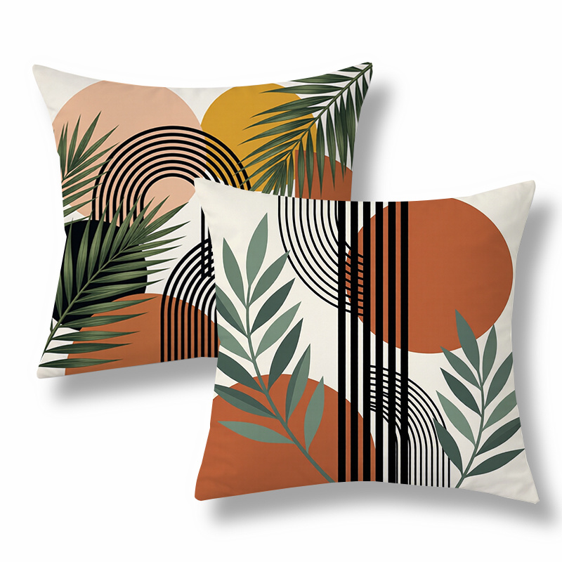 TEMU Lot de 2 housses de coussin de style bohème, taies d'oreiller décoratives, motif géométrique et à feuilles. . Taies polyvalentes pour canapé,