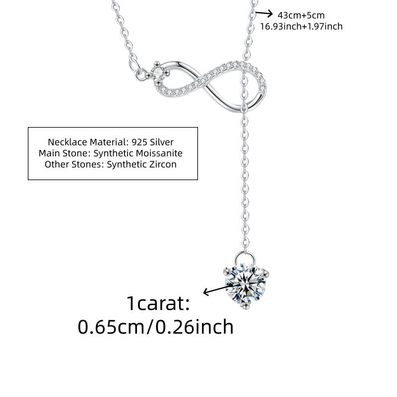 Women's 1 Carat Infinity Symbol Tassel Necklace, 925 Silver