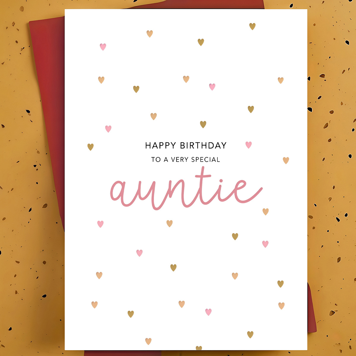 TEMU 1pc Sweet Birthday Greeting Card For Auntie – Scattered Hearts Minimalist Modern Illustration, Warm , With Envelope