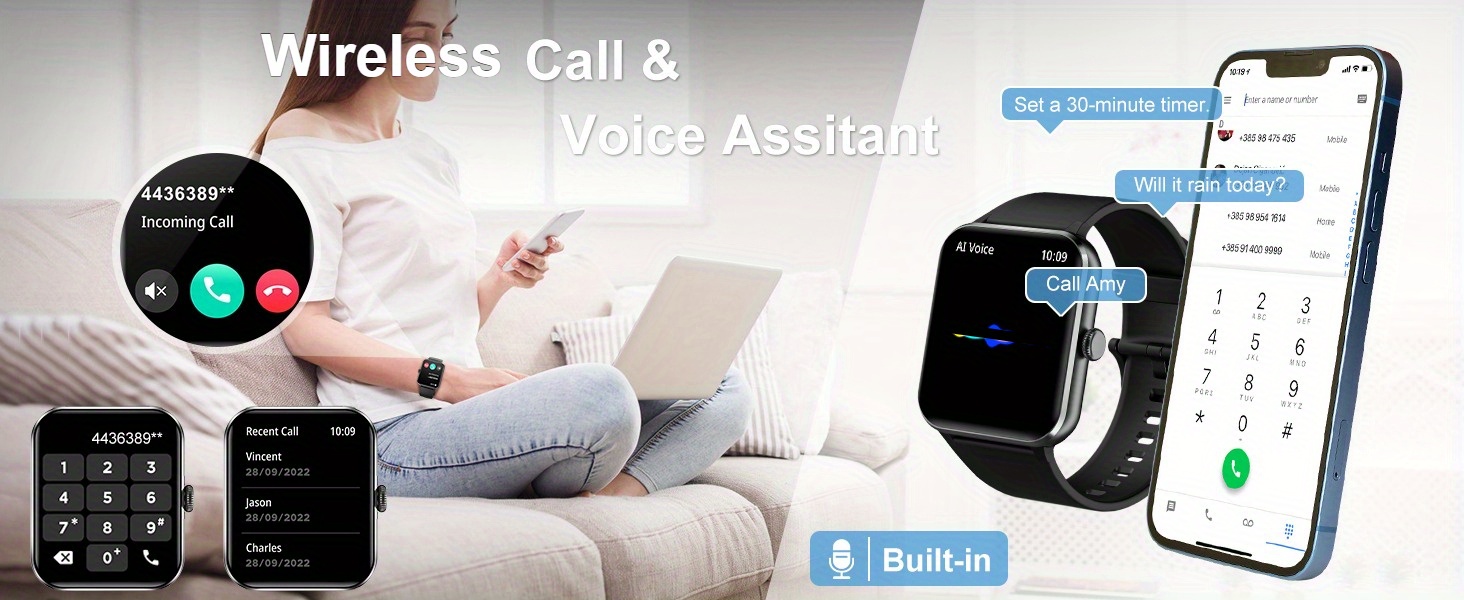 Montre Connectée Pliwier pour Hommes Femmes | Répondre/Passer des Appels, Montre de Fitness 1.85