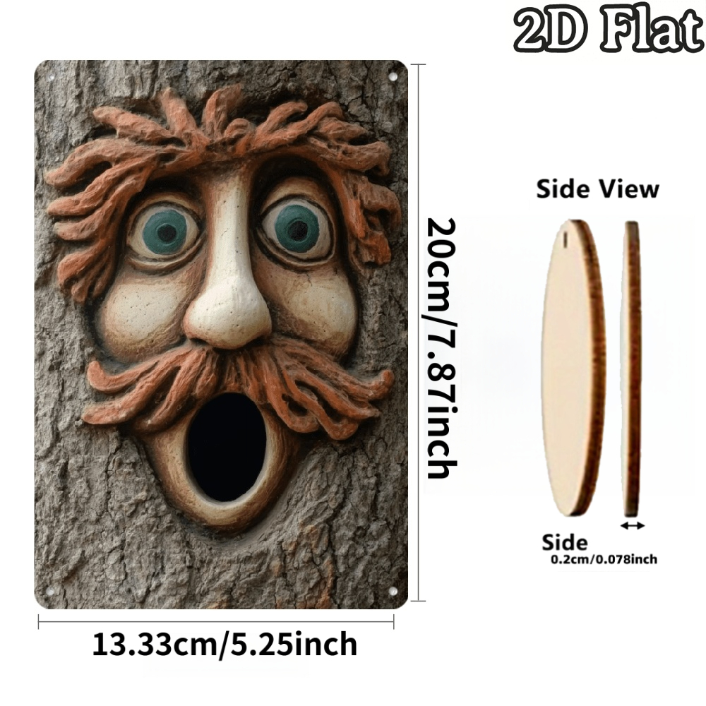 TEMU Décoration murale en bois avec visage d'arbre humoristique, impression 2D à plat - des yeux et de , style rustique, ferme, cour, jardin, art