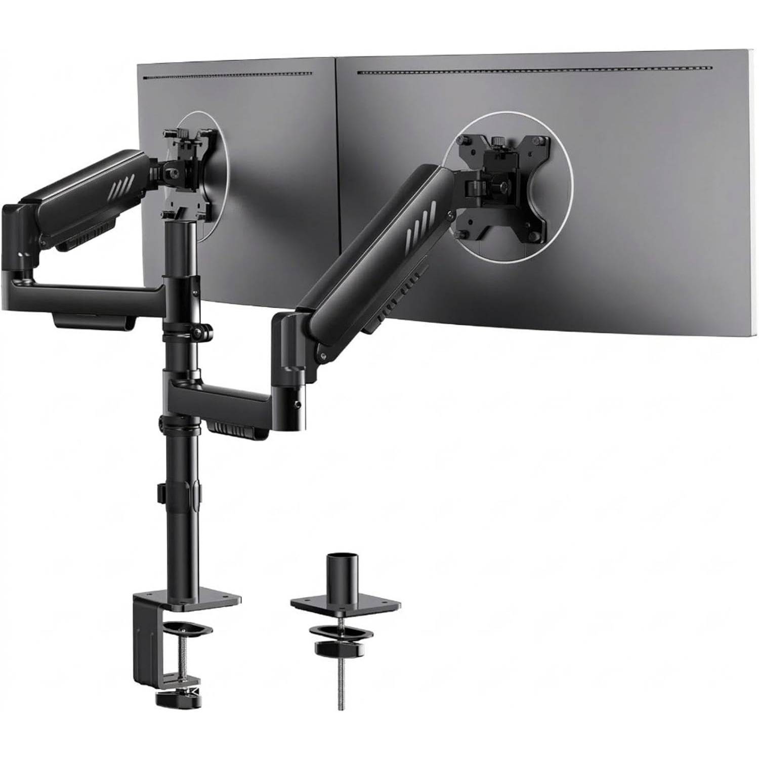 Image of Vertical Dual Monitor Arm For 2 Screens, 13-32inch, Up To 9kg Per Monitor, Reinforced C-clamp For Extra Stability, Integrated Cable Management, Vesa /100x100mm, Black