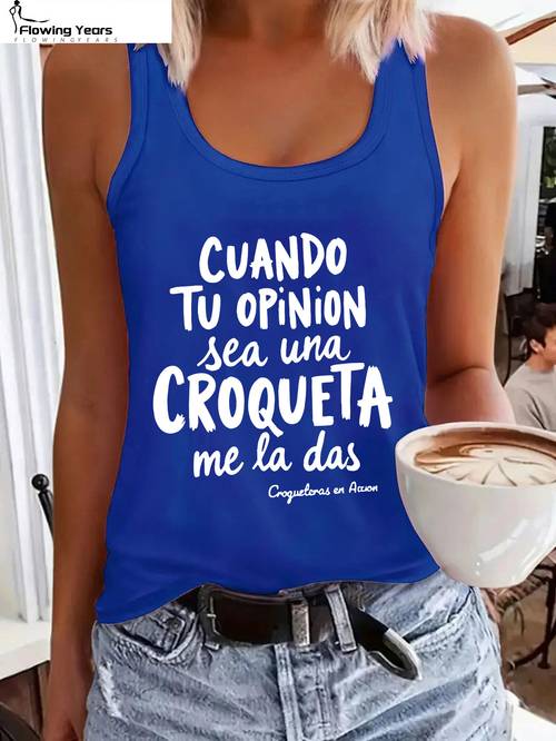 elegant party sweet womens round neck sleeveless womens sports vest spanish humor tu sea una croqueta print vest casual and versatile sleeveless shirt machine washable suitable for and home sports commuting