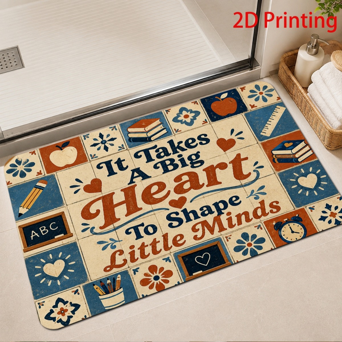 photo de l'article plat 2d, plat 2d 1 pièce, il faut un grand cœur cadeau de remerciement pour enseignant cadeau pour professeur livre décole vintage crayon ardoise, tapis de sol   en flanelle pour   baignoire chambre entrée décoration dintérieur, plat 2d