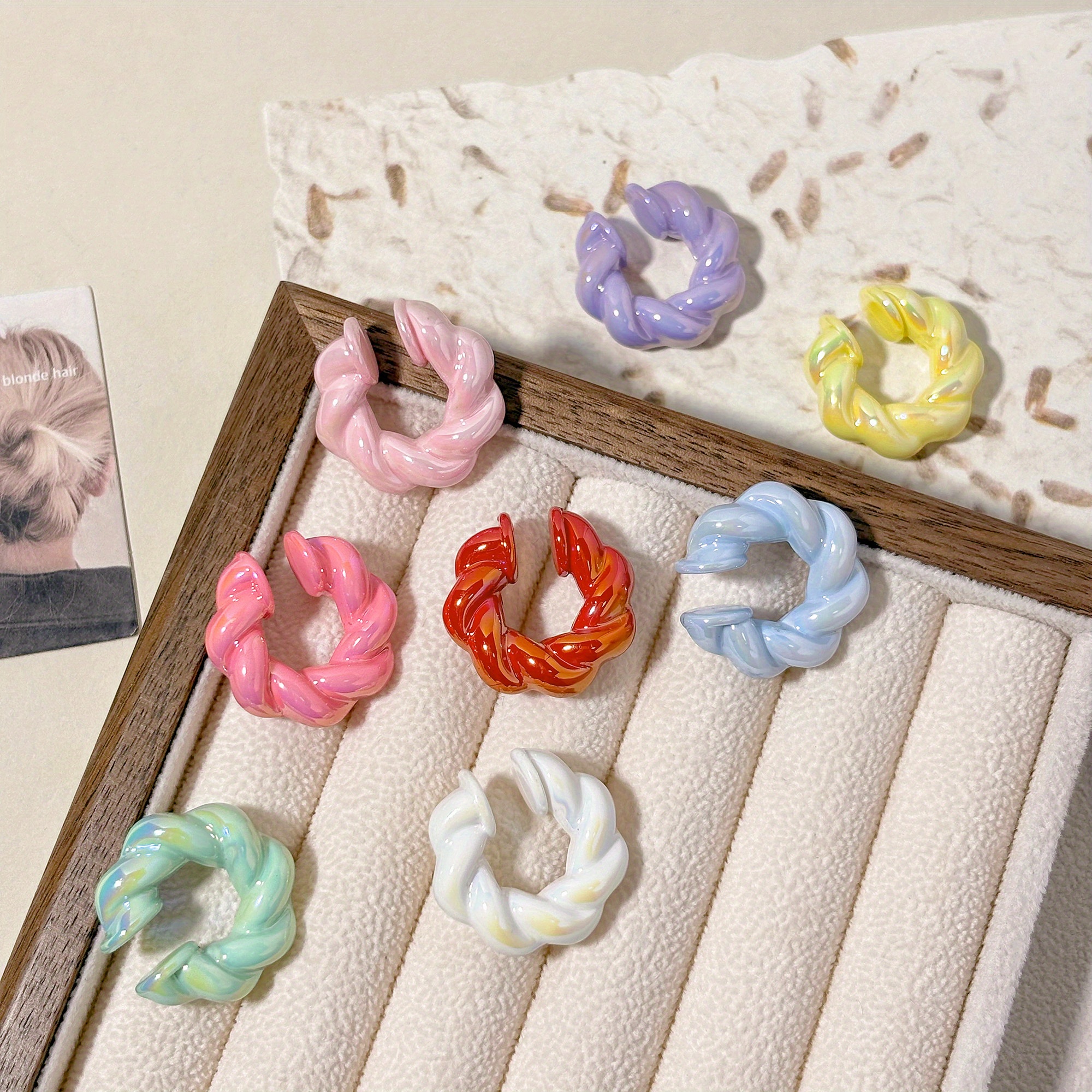 8pcs Women's Dopamine Flower C-Shaped No Piercing Earring Set