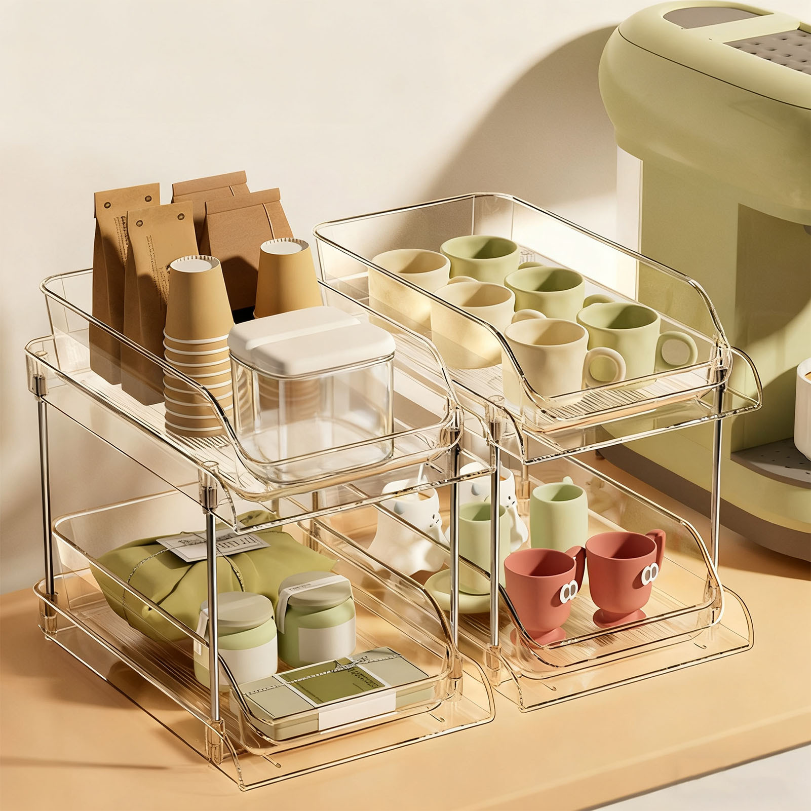 Under Sink Pull Out Organizer Multi Purpose Stackable Pet Under Sink Storage Shelf For Bathroom Kitchen
