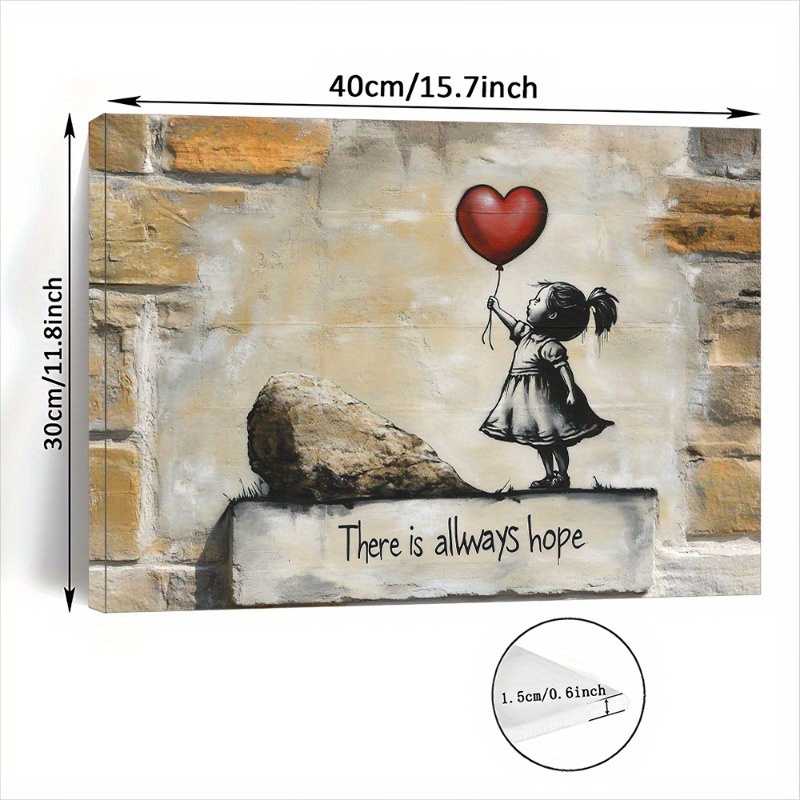 E-shop 1 Stück Leinwandbild im Holzrahmen, Kleines Mädchen mit Herzluftballon, "Es gibt immer " Inspirierende Wandkunst für Wohnzimmer & Schlafzimmer &