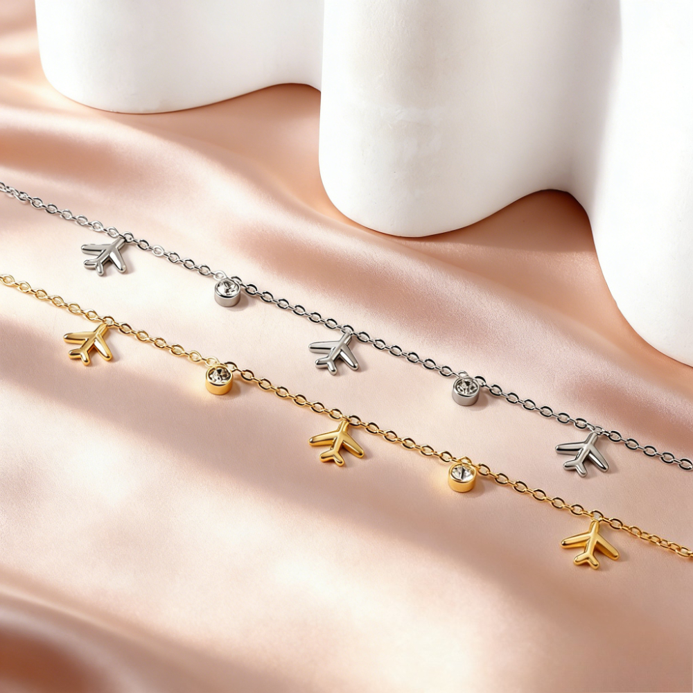 Creative Airplane & Minimalist Stainless Steel Bracelet Set