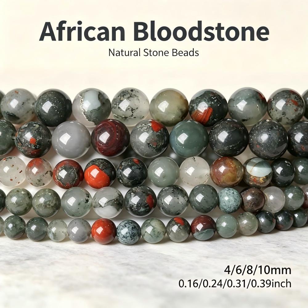 TEMU Perles rondes lisses en de africaine naturelle de 4/6/8/10 mm, perles en en vrac à veines rouges, blanches et grises mélangées pour accessoires