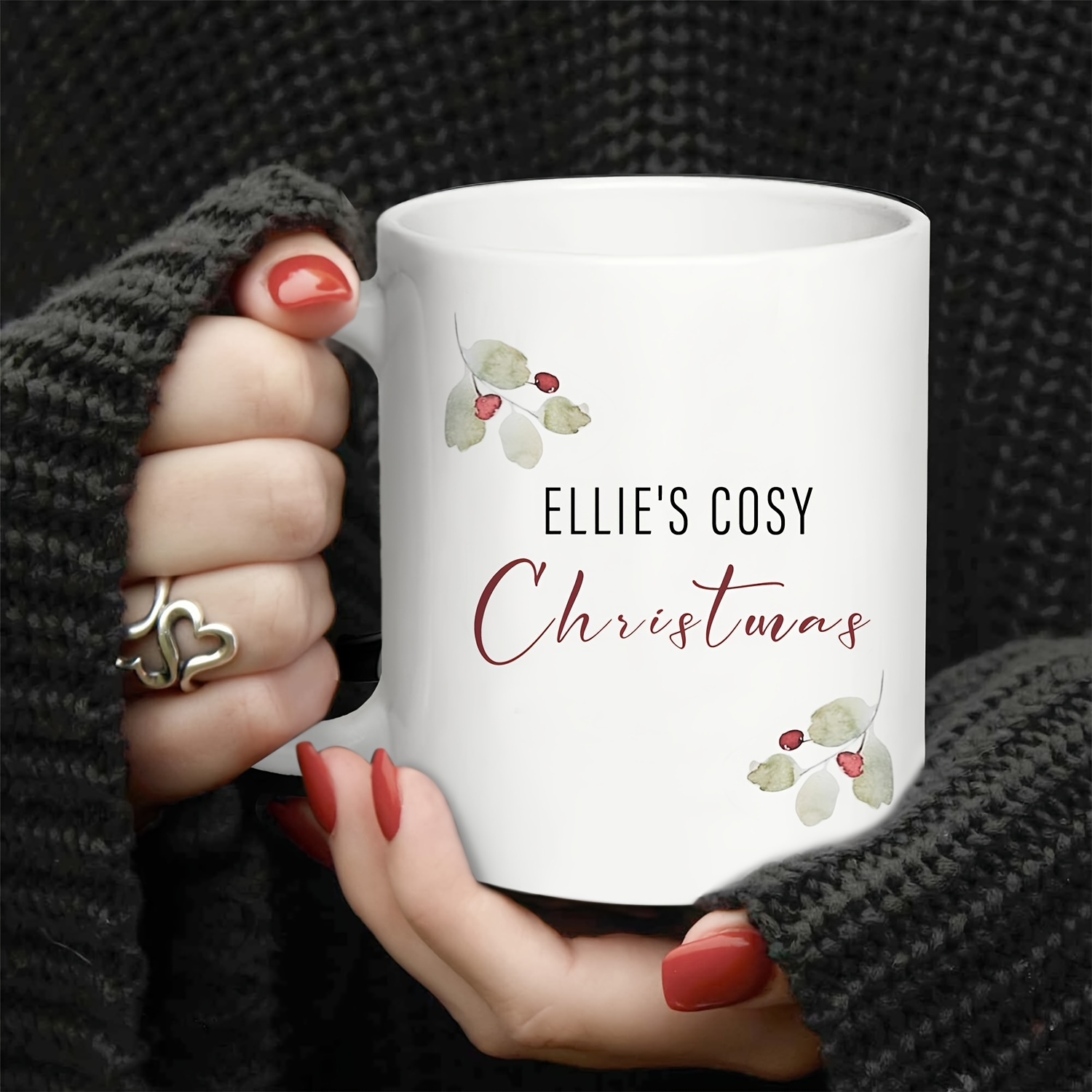 1pc   cozy christmas ceramic mug 11oz customized festive   design bpa free insulated coffee cup hand wash only reusable recyclable for home office party centerpieces housewarming gift multi holiday use halloween hanukkah christmas easter thanksgiving christmas mug holiday drinkware cursive font style bpafree material details 3
