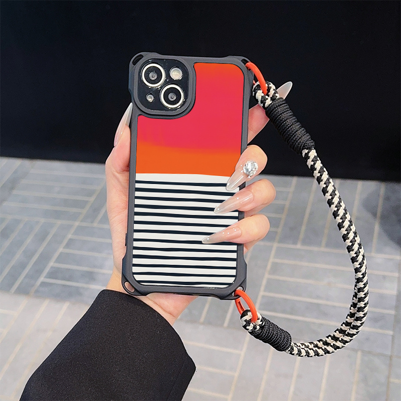 TEMU Phone Case: Red Orange Black Chic Unique Phone Case With Phone Strap, 4 Colors, Easy To Carry Lanyard, All-inclusive Shockproof Phone Case,