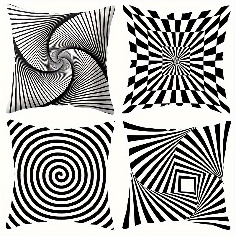 TEMU 4pcs Modern Optical Illusion Pillow Covers - Black And White, Soft Polyester Cushion Cases With Zipper Closure, Large 18x18 Inch Modern Home