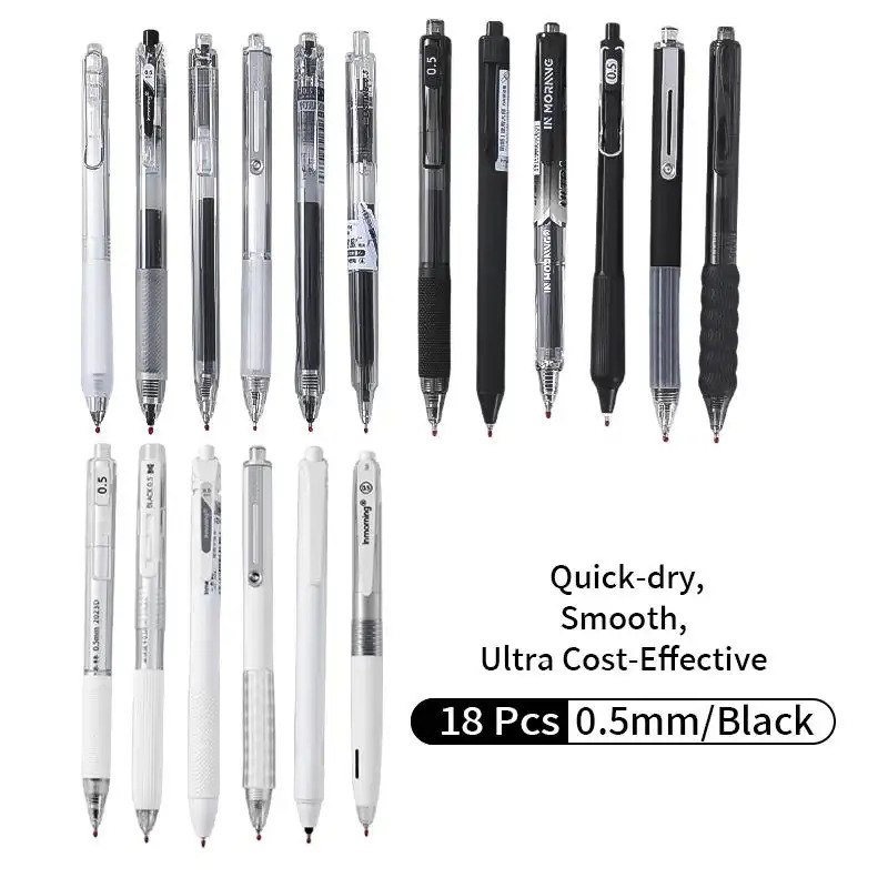 18pcs Set Of Solid Color Gel Pens, Minimalist Style, Smooth Ink Flow, Fast Drying, Suitable For Studying Office High Capacity Gel Pens