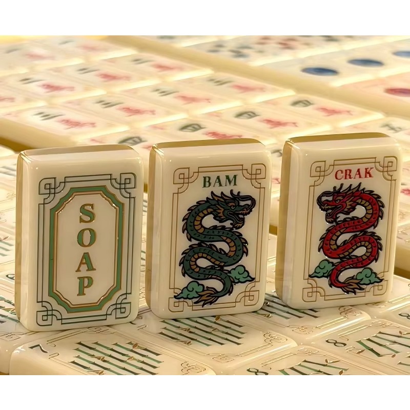 item picture american mahjong set 160 vintage cream resin tiles with english labeled dragon tiles soap   crab classic dragon pattern retro style elderly collector gift halloween christmas party games activities