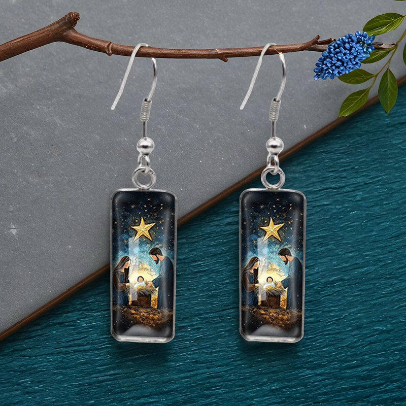 TEMU 1 Pair Of Rectangular Earring Fashion Dangle Earrings Handmade Glass Dome Jewelry, Without Battery