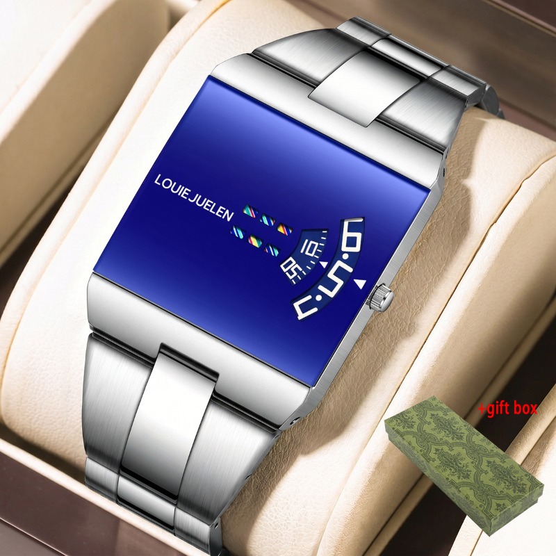 TEMU Juelen Square Men's Watch, Fan Track Time-reading With Color-bar Second Markers, Oversized Gradient Dial, Luxury Men's Business Watch, Couple's