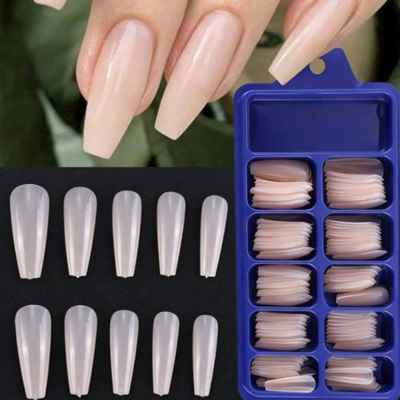 Image of 72pcs Transparent Nude Color Extra Long Coffin, Square, Full Cover Press-on Nails, Glossy Minimalist Acrylic False Nails, Suitable For Nail Salon Design Extension Nail Supplies