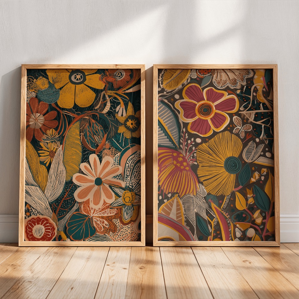 TEMU 2pcs Modern Bohemian Sunflower Bouquet Wall Art - Frameless Floral Canvas Posters Suitable For Bedroom & Living Room Decor - Minimalist Retro
