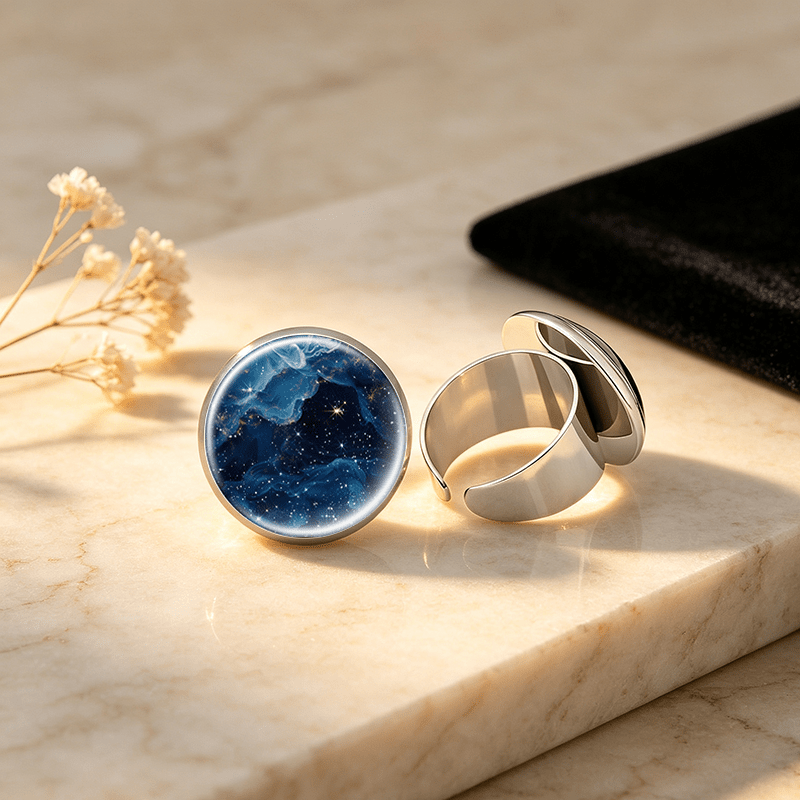 Adjustable White Ring with Universe Planets Design