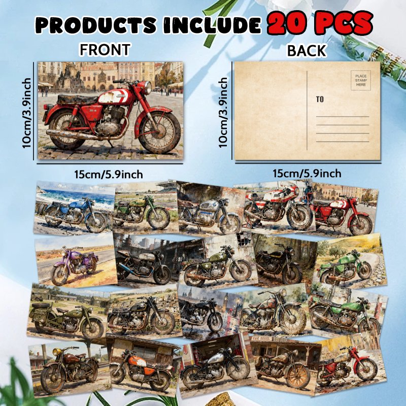 TEMU 20pcs Postcards – Charm Of Vintage Motorcycles With This Set Of 20 Postcards, Each A Unique ! Collectible Home Decor, Scrapbooking, Greeting