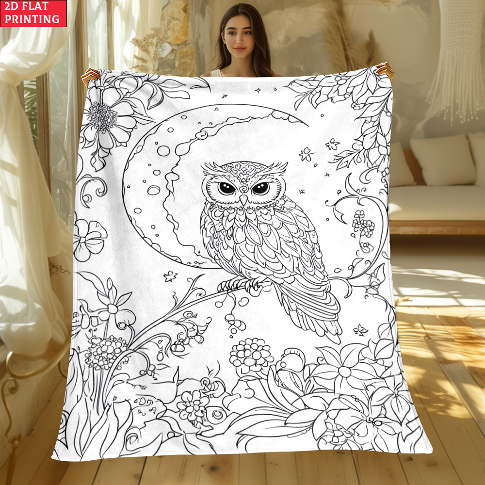 TEMU 1 couverture à colorier avec motif et lune - une couverture légère idéale pour canapé, lit, voyage, camping, salon, bureau, fauteuil et lit.