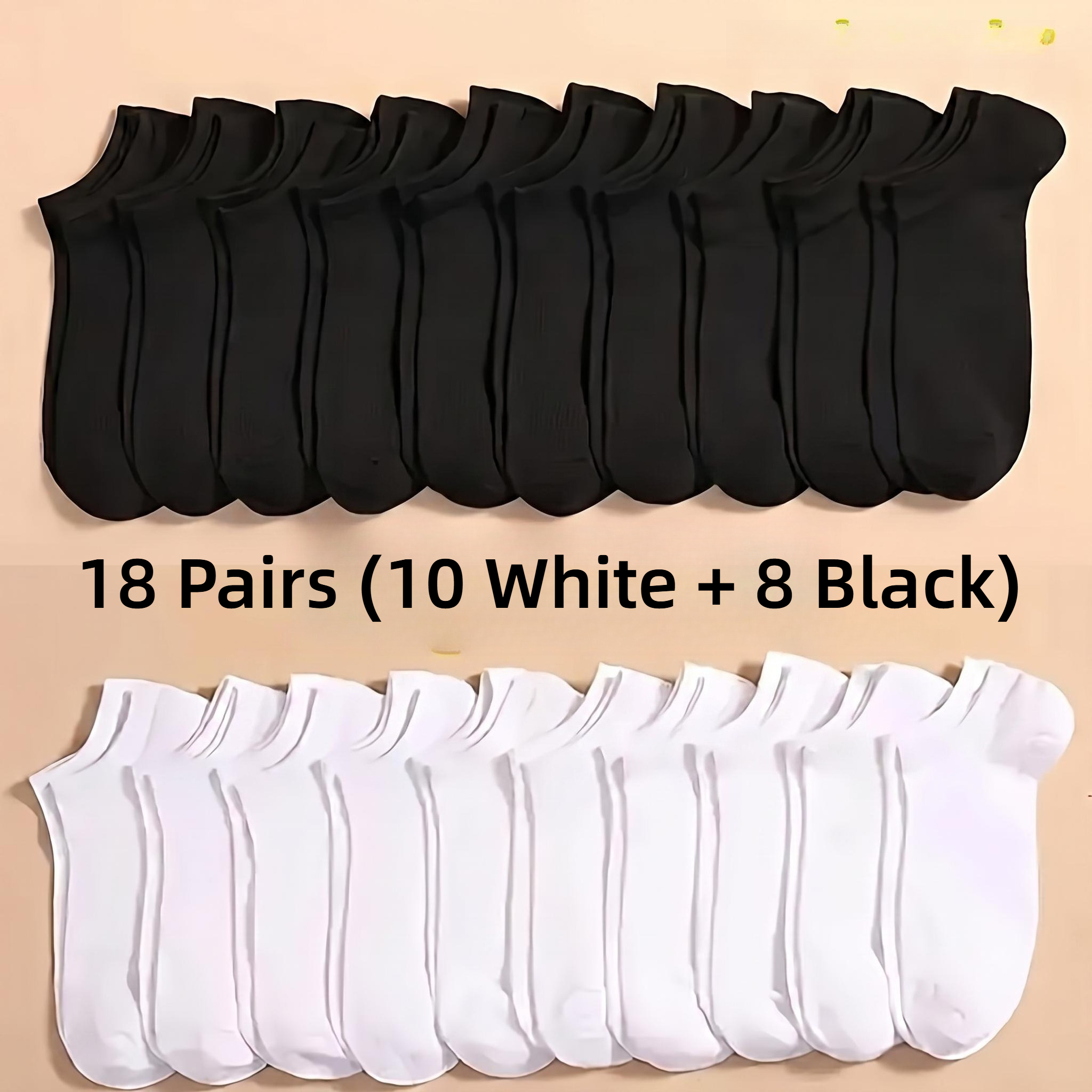 TEMU 18-pair (10-pair White + 8-pair Black) And Set Of Women's Low-cut Invisible Ankle Socks. Lightweight And Breathable, Unisex Design Suitable For