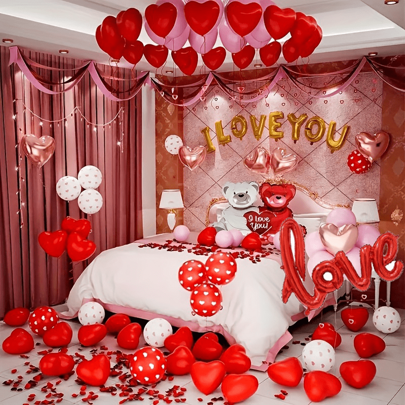 

91pcs Red Romantic Balloon Set, Latex Balloons, Aluminum Foil Balloons, Heart-shaped Aluminum Foil Balloons, Suitable For Wedding Proposals, Celebrations, And Decorations