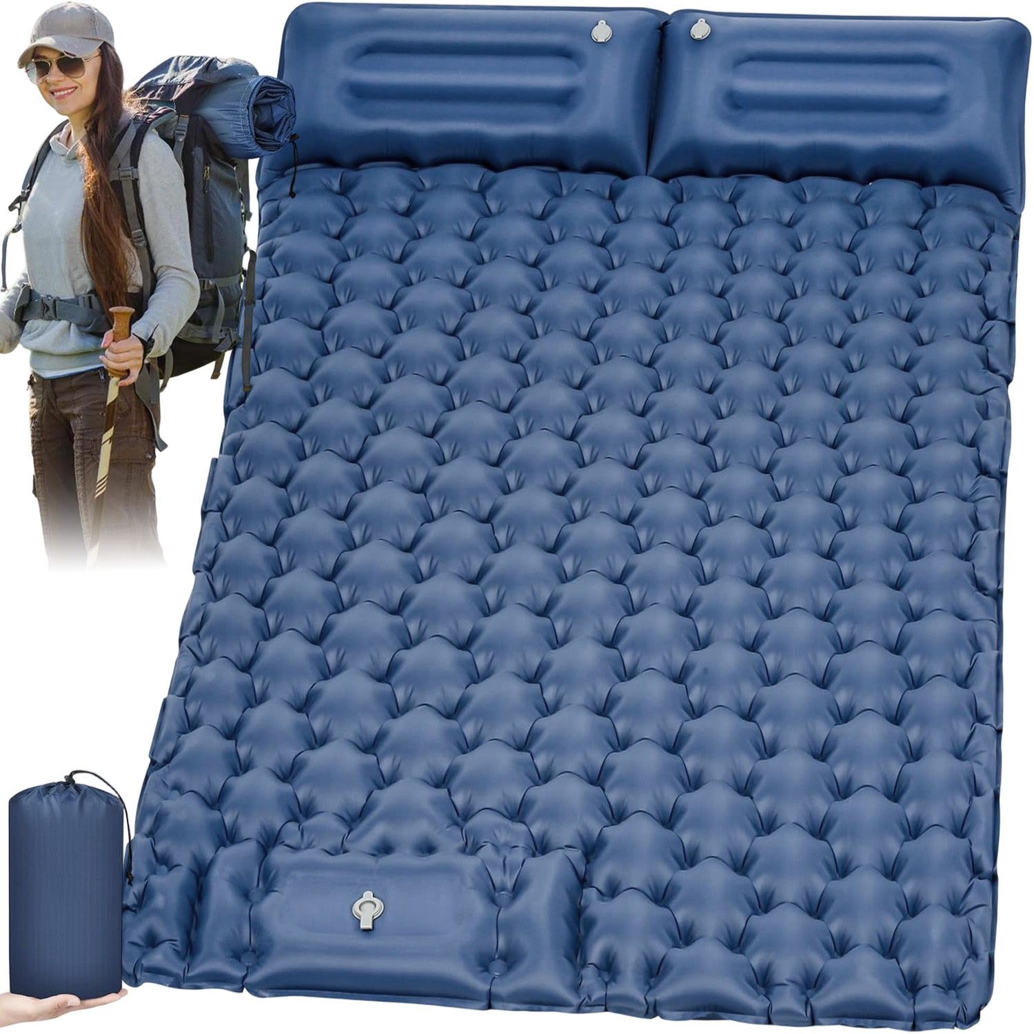 Ultralight Inflatable Sleeping Mat For Two, Featuring A Built-in Foot Pump And Pillow, Perfect For Camping, Hiking, Backpacking, And Travel