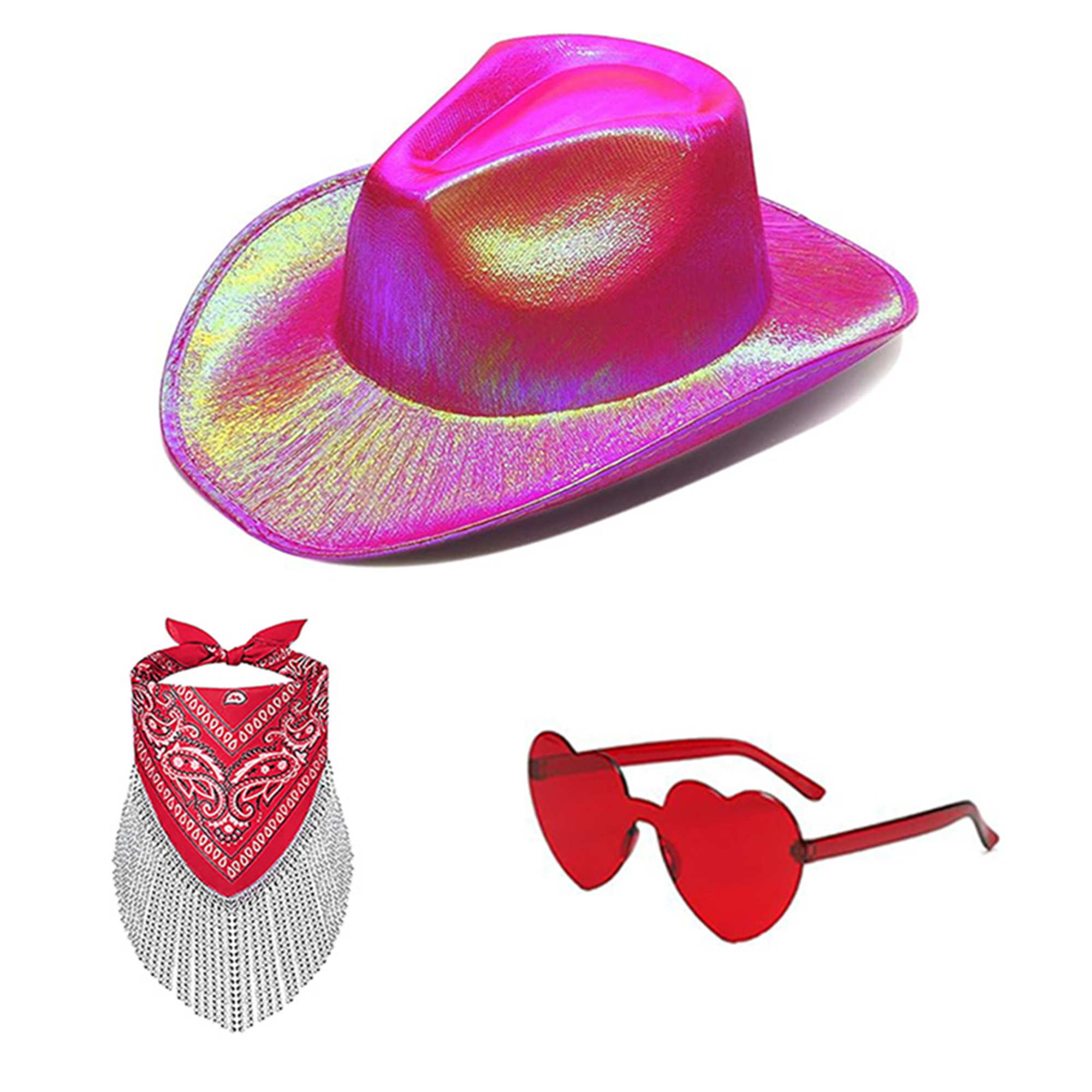 Set of 4 Holo Cowgirl Hat with Glasses, Rave Party Amazon.com: Haysandy 6 Set LED Holographic Space Cowgirl Hat  main image 2