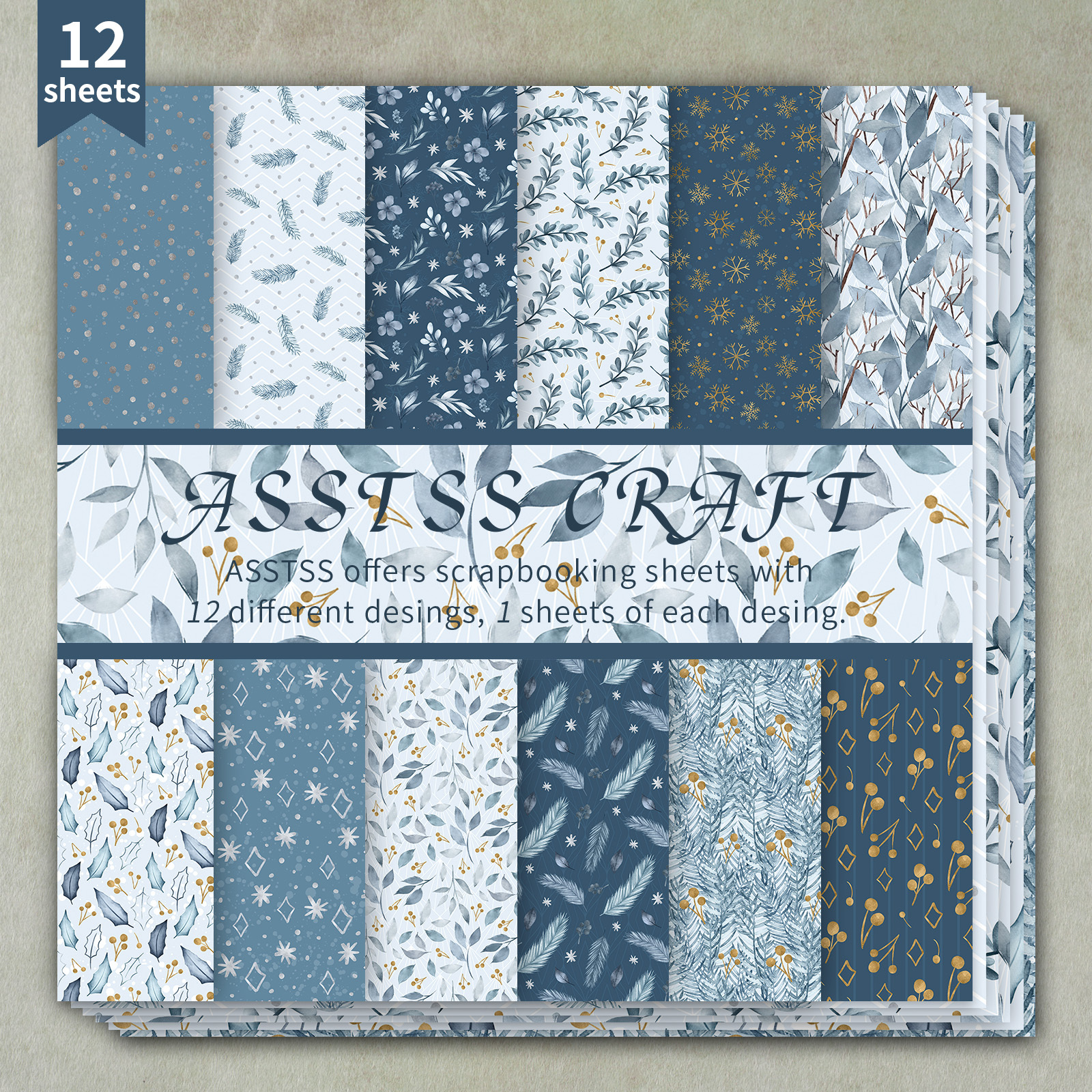 TEMU 12-sheet Asstss Scrapbooking Paper Pad, Watercolor Winter Botanical Background Paper Supplies, Sturdy Cardstock For Journaling, Collage Art,