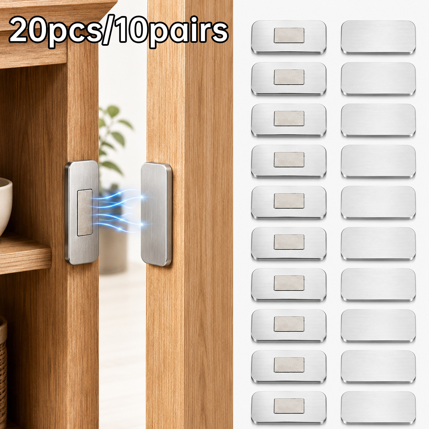 TEMU 20pcs (10 Sets) Ultra Thin Strong Stainless Steel Cabinet Magnetic Catch, No Drill Installation With Double Sided Tape, Invisible For Kitchen