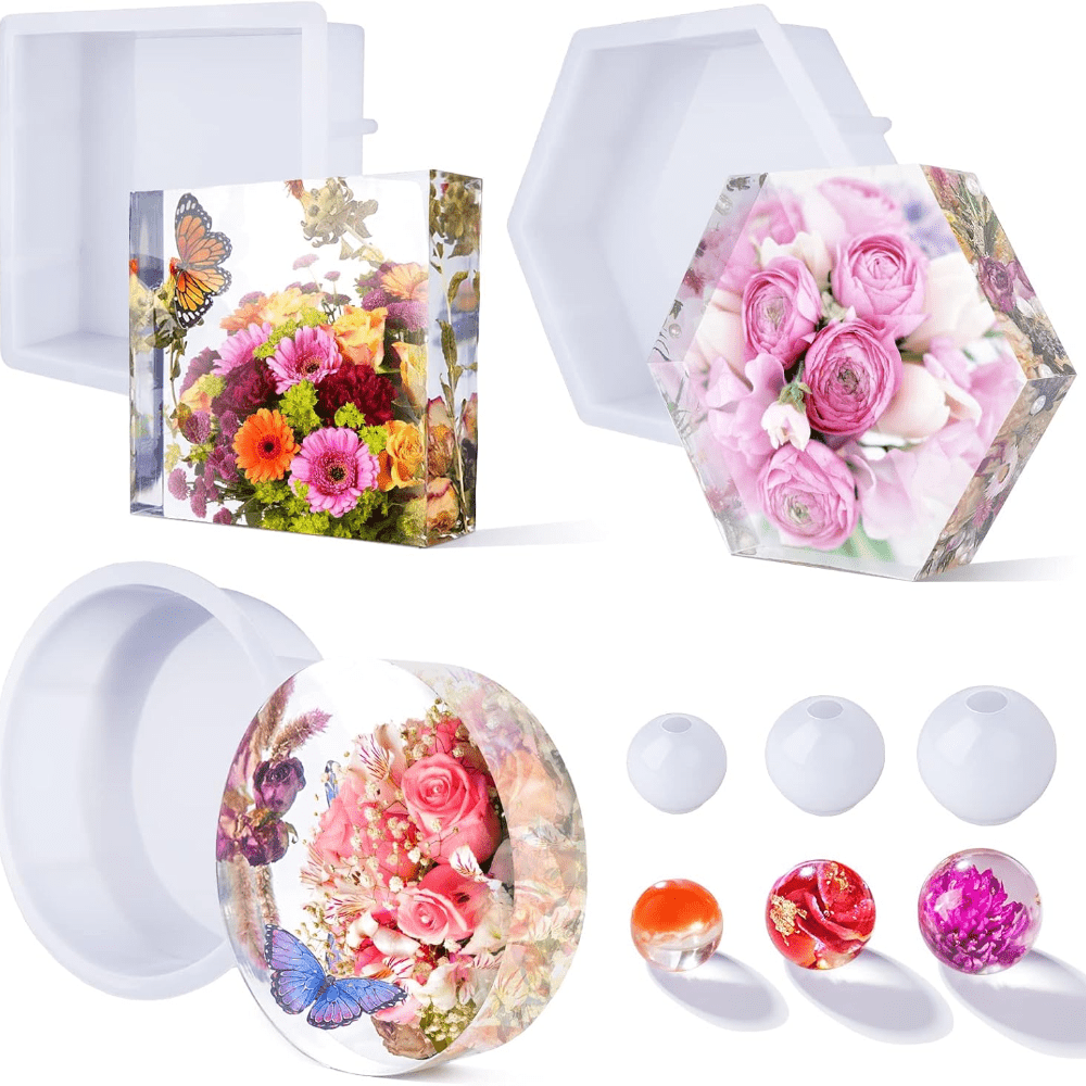 TEMU Upgraded Epoxy Resin Molds, Large Epoxy Resin Molds For Flower Preservation, Glossy Deep Hexagon Silicone Molds For Resin Casting, Resin Epoxy,