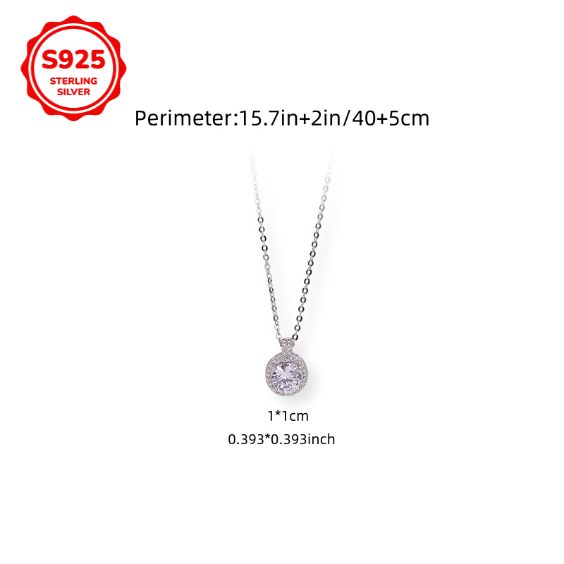 Women's 925 Sterling Silver Round Synthetic Zirconia Necklace