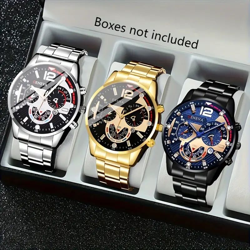 Image of 3pcs Trendy Latest Elegant And Fashion- Quartz Wristwatch, A Vibrant And Stylish Accessory For Valentine's Day, Father's Day, Easter, Ramadan, And Birthdays. Gift For !