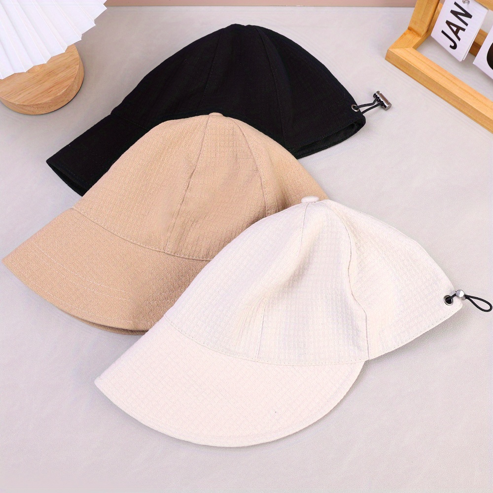 womens fashionable waffle bucket hat adjustable drawstring wide brim sunshade breathable polyester hand washable hat adjustable headgear polyester hat details 3