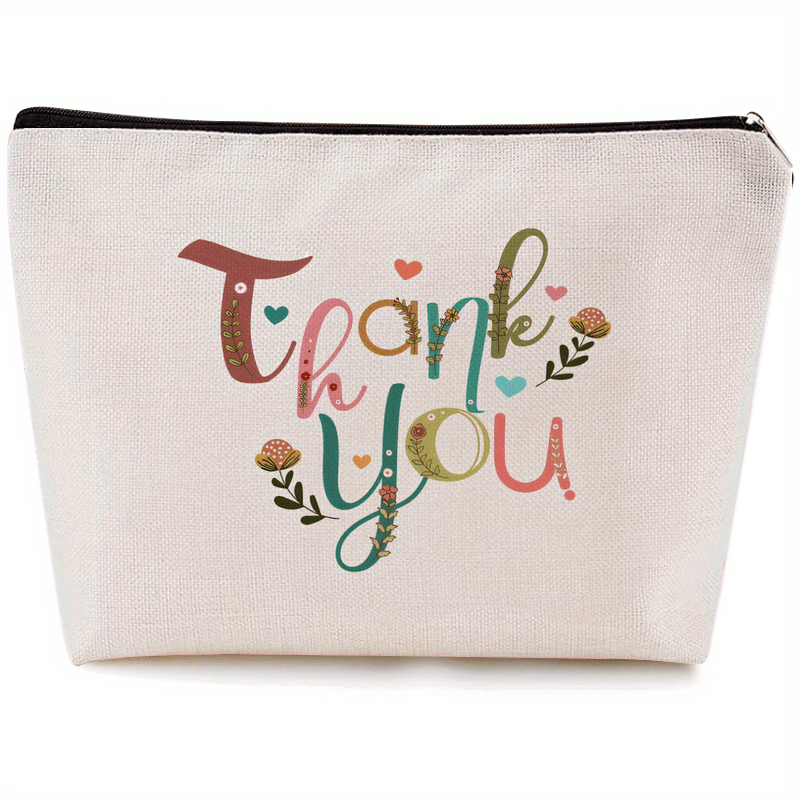 TEMU 1pc Bedankt Bloemen & Hart Ontwerp Make-up Tas - Lichtgewicht Opvouwbare Reiscosmetiektas met Rits, Handwasbaar Cadeau voor Vrouwen, Beste