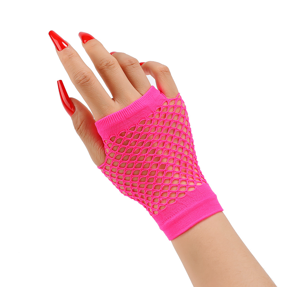 Image of Solid Color High-quality Fingerless Short Gloves Fancy Party Dance Mesh Short Gloves