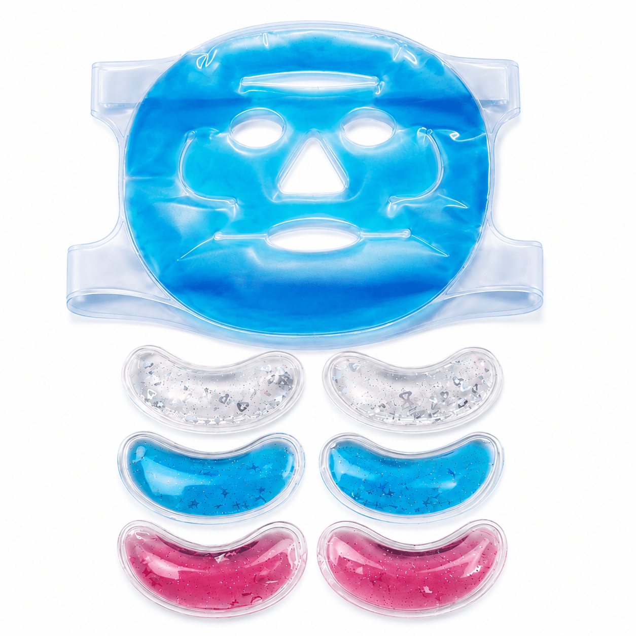 TEMU 4pcs (1pc Reusable Blue Gel Ice Mask And 3 Pairs Cold Compress Gel Eye Patches) Hot And Cold Compress Face And Eye Mask Set; Blue, Pink And