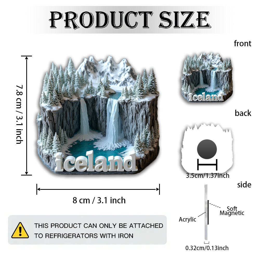 TEMU Un magnete 2D in acrilico, con una invernale islandese - una incredibilmente realistica con alberi di pino di e fiumi turchesi - per gli e gli