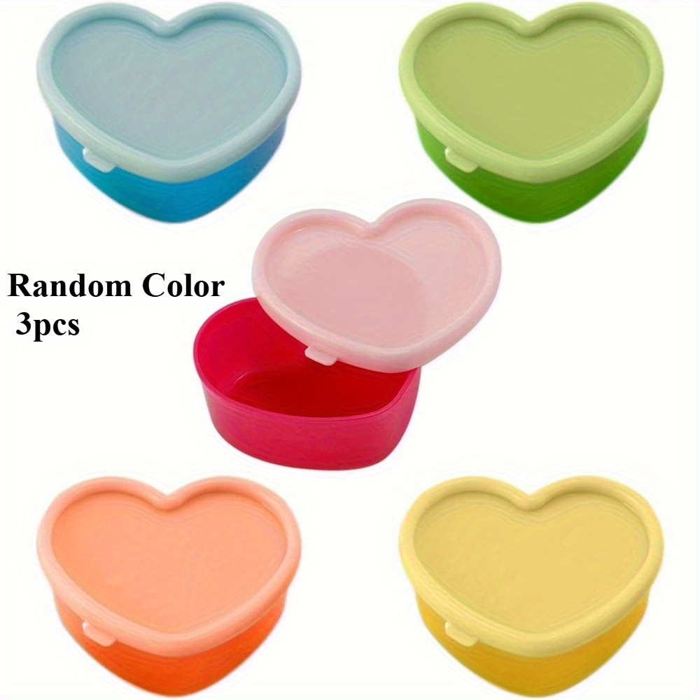 TEMU Random Color 3pcs Leak Proof Reusable Heart-shaped Plastic Storage Container Set - Food Contact Safety, Snack And Spice Tissue - Hand Wash Fresh-keeping Box